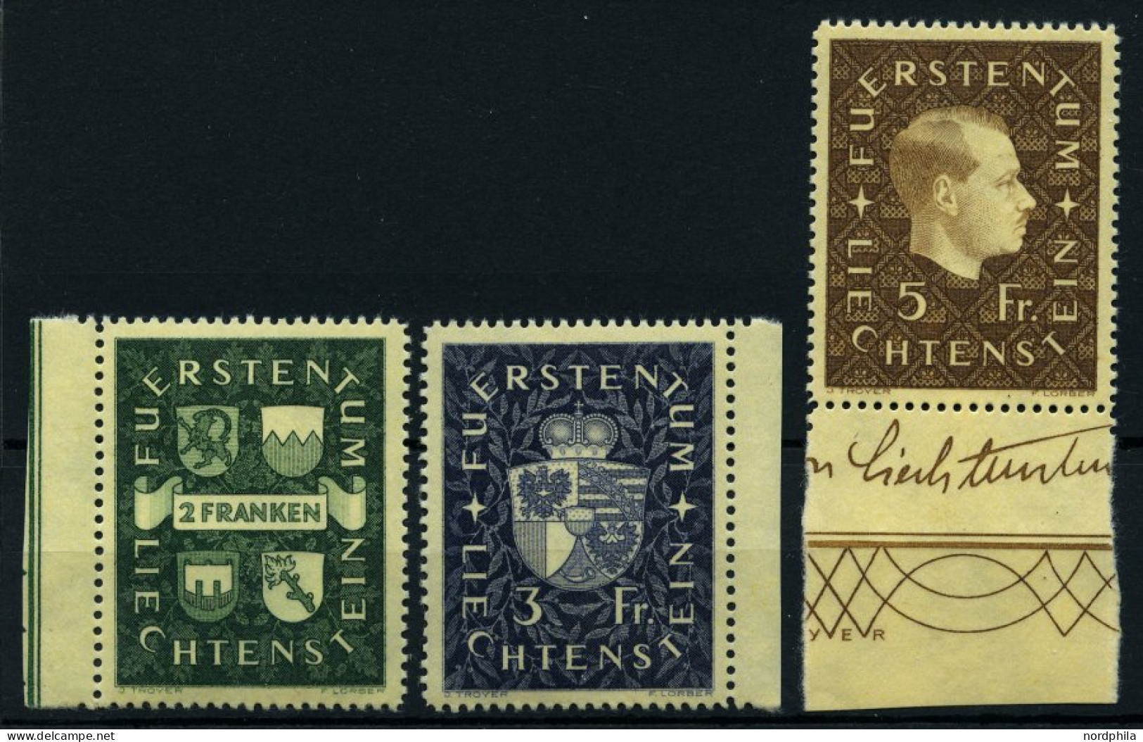 LIECHTENSTEIN 183-85 , 1939, Wappen Und Fürst Franz Josef II, Prachtsatz, Mi. 70.- - Autres & Non Classés