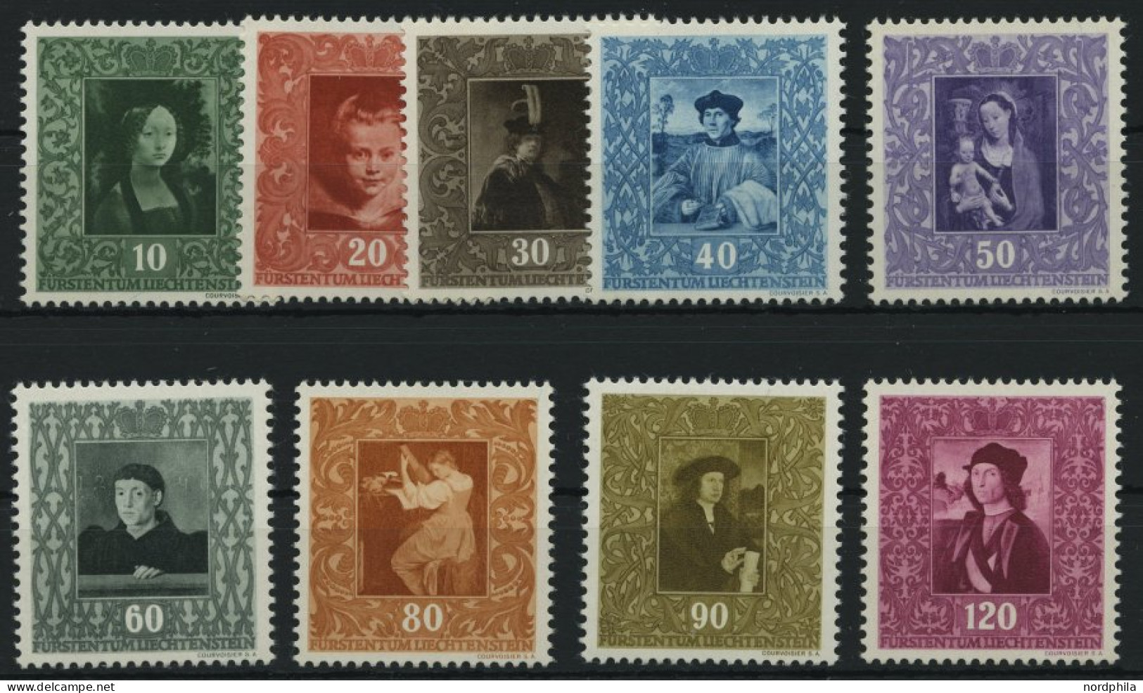 LIECHTENSTEIN 268-76 , 1949, 1. Gemäldeserie, Prachtsatz, Mi. 90.- - Autres & Non Classés