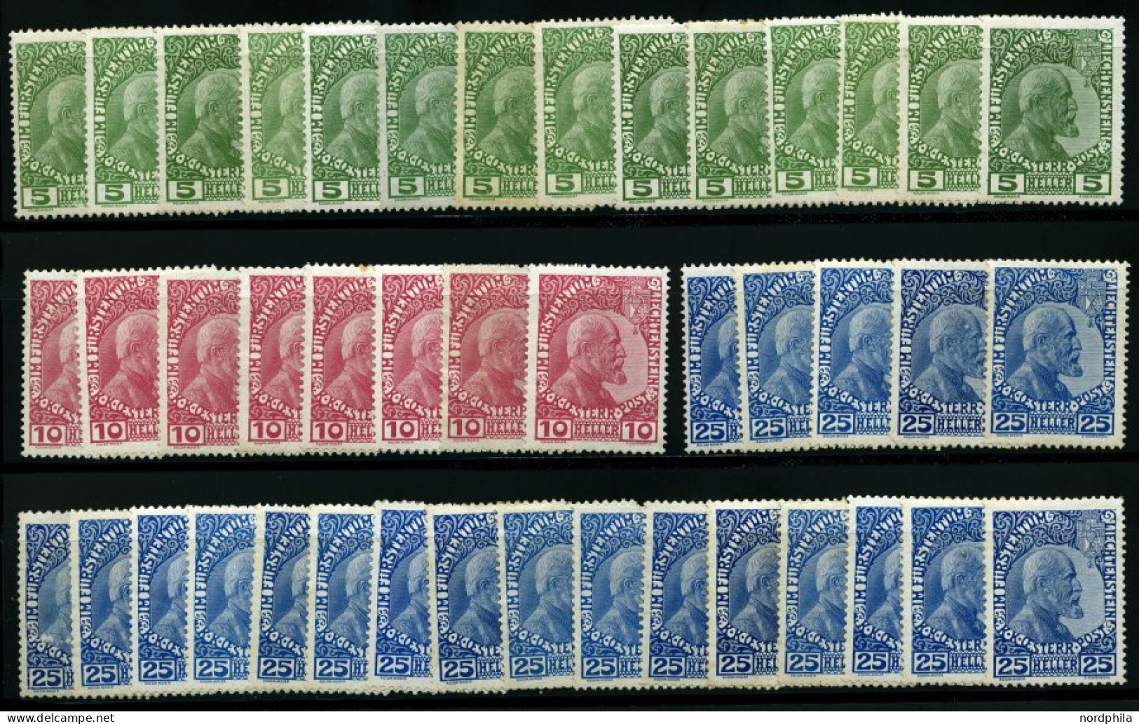 SAMMLUNGEN, LOTS 1-3x , 1912, Fürst Johann II, Gestrichenes Papier, Nr. 1x (14x), 2x (8x) Und 3x (21x), Lot In Unterschi - Collections