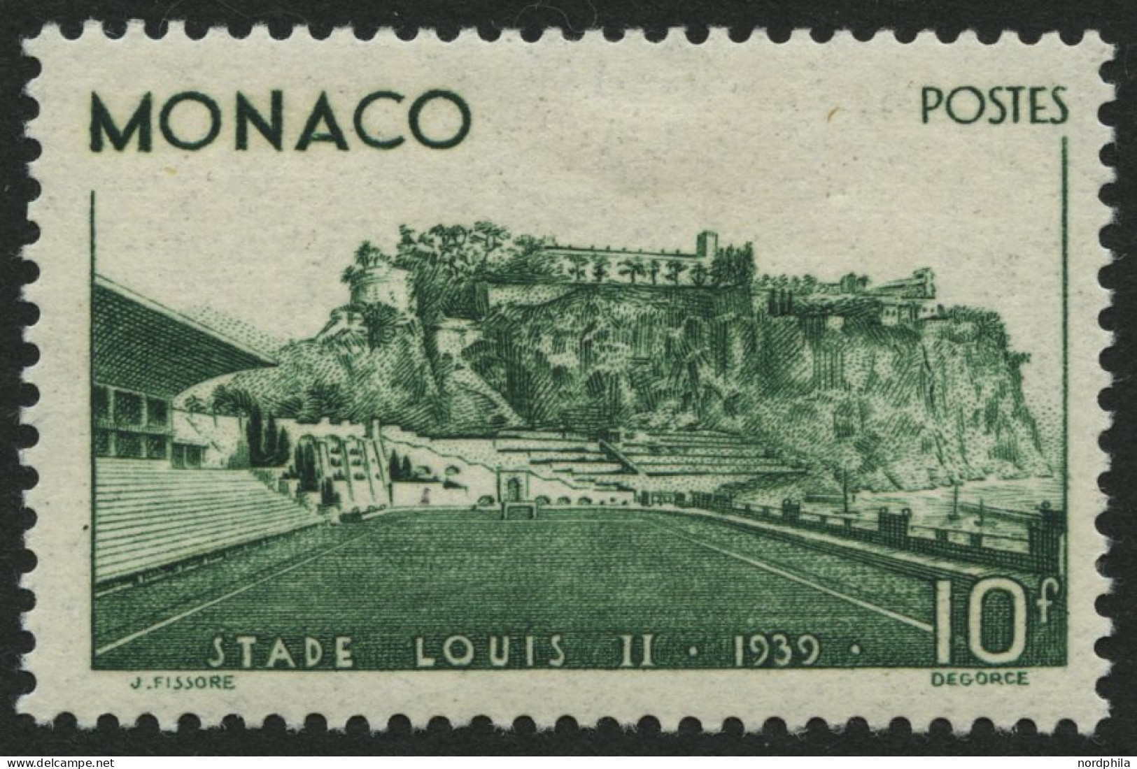 MONACO 189 , 1939, 10 Fr. Einweihung Des Louis II. Stadions, Falzrest, Pracht - Other & Unclassified