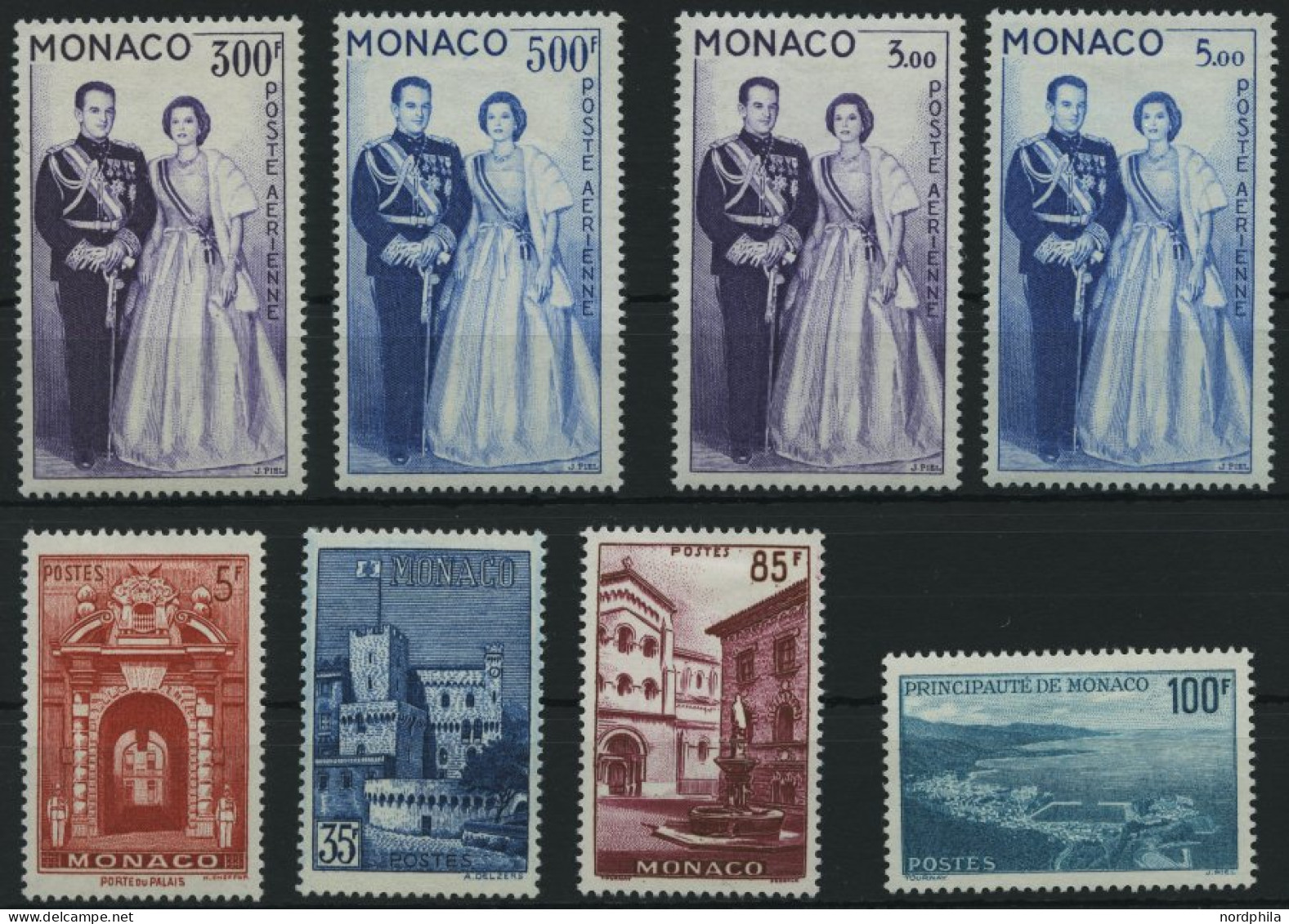 MONACO 603 , 1959/60, Fürstenpaar Und Ansichten, Falzreste, 3 Prachtsätze - Sonstige & Ohne Zuordnung