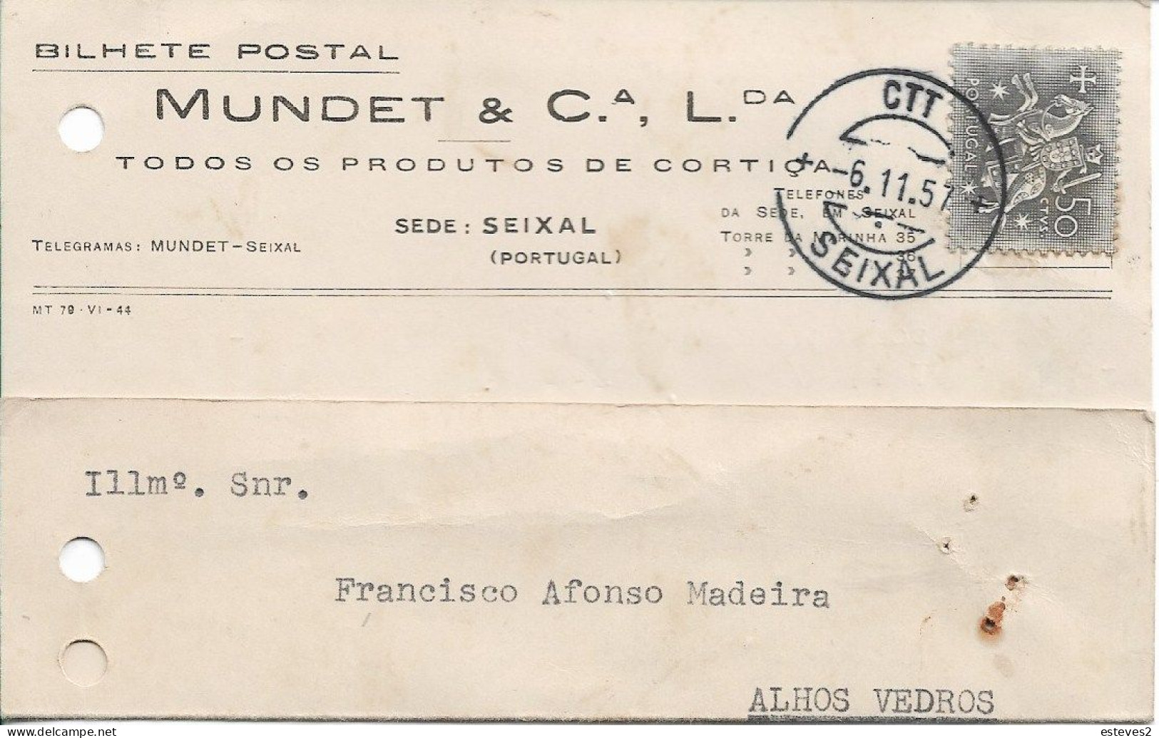 Portugal , 1957 , MUNDET & Cª Ldª , Cork Products ,  Seixal , Commercial Postcard - Portogallo