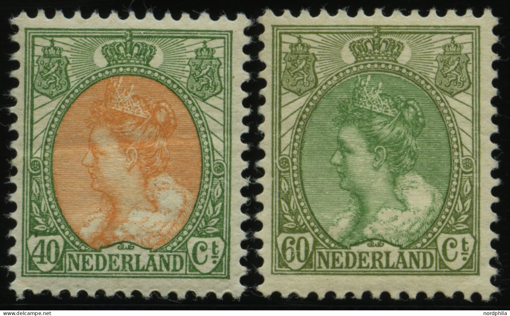 NIEDERLANDE 97/8A , 1920, Königin Wilhelmina, Gezähnt K 121/2, Falzrest, 2 Prachtwerte - Sonstige & Ohne Zuordnung