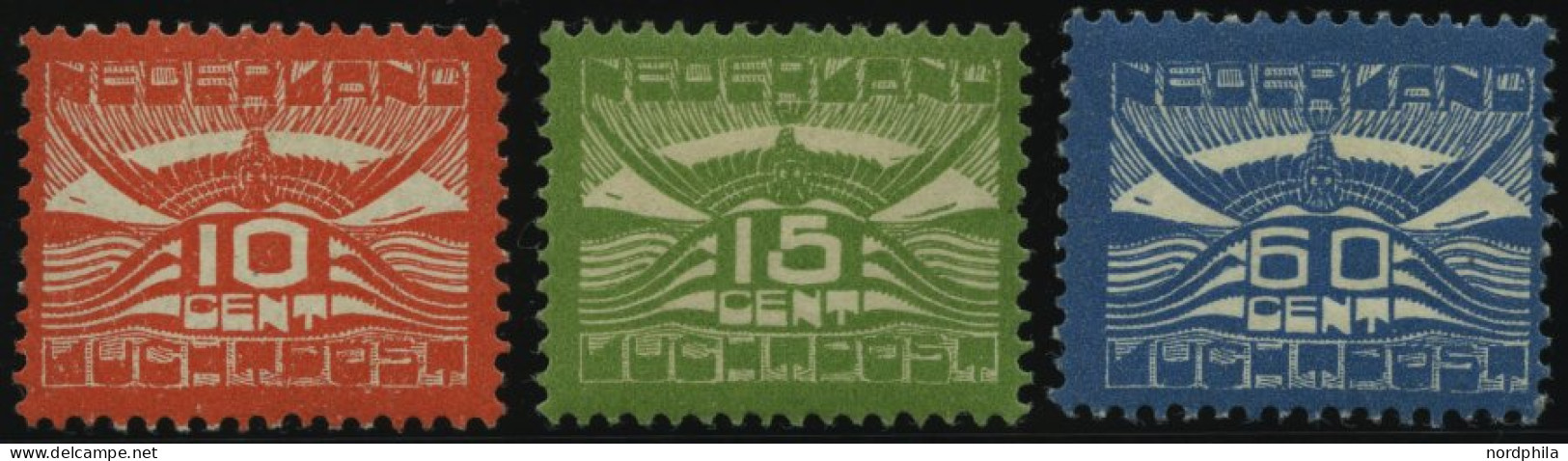 NIEDERLANDE 102-4 , 1921, Flugpost, Falzrest, Prachtsatz - Neufs