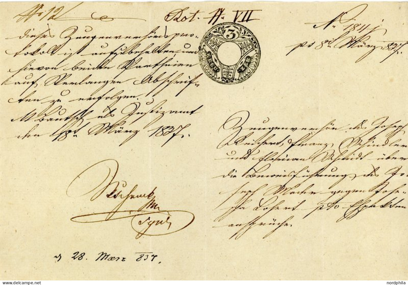 VORPHILATELIE 1837, L1 HOF In Mähren Auf Böhmischen Stempelpapier Mit Eingedrucktem Wertstempel 3 Kr., Vollständiger Inh - ...-1850 Vorphilatelie