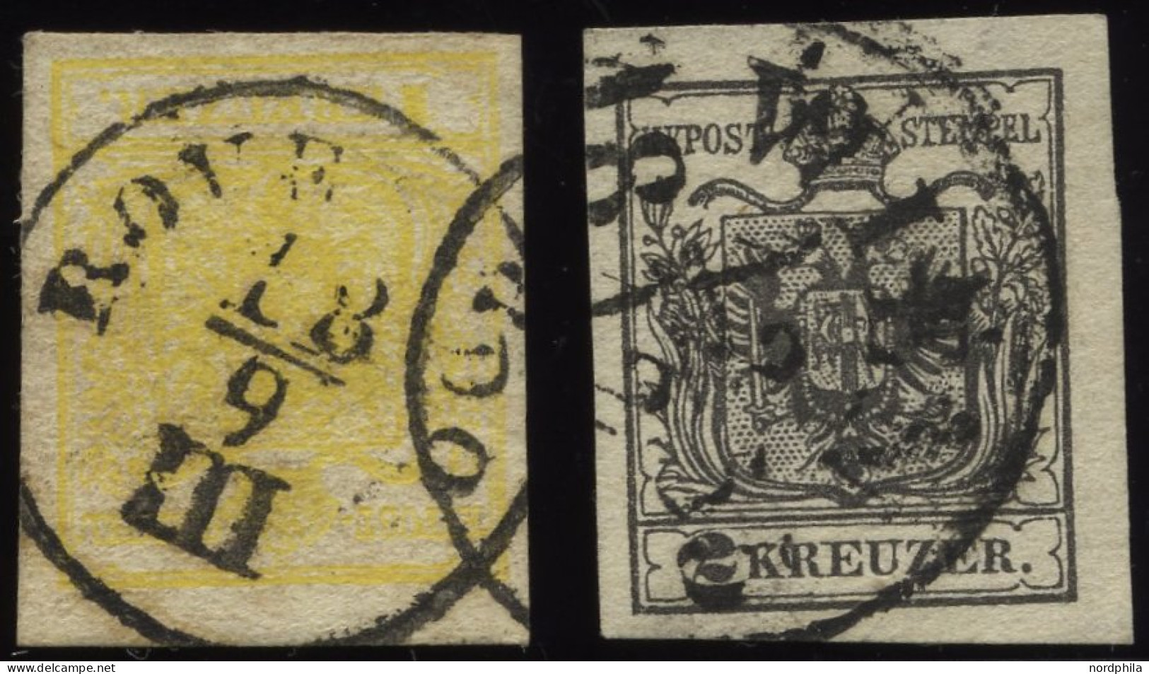 ÖSTERREICH 1,2Ya O, 1854, 1 Kr. Gelb Und 2 Kr. Schwarz, Maschinenpapier, 2 Prachtwerte, Mi. 200.- - Gebruikt