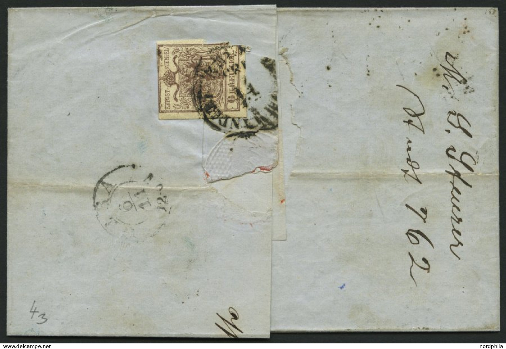 ÖSTERREICH 5Y BRIEF, 1855, 9 Kr. Blau, Maschinenpapier, Type IIIb, K1 RECOMMANDIRT WIEN, Rückseitig Defekte 6 Kr., Prach - Other & Unclassified