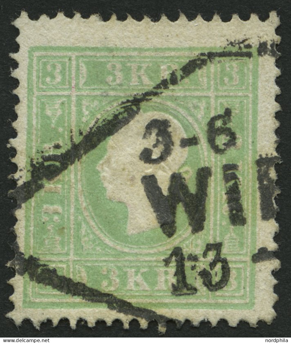 ÖSTERREICH 12b O, 1859, 3 Kr. Bläulichgrün, Stempel WIEN, Pracht, Fotobefund Dr. Ferchenbauer, Mi. 220.- - Sonstige & Ohne Zuordnung