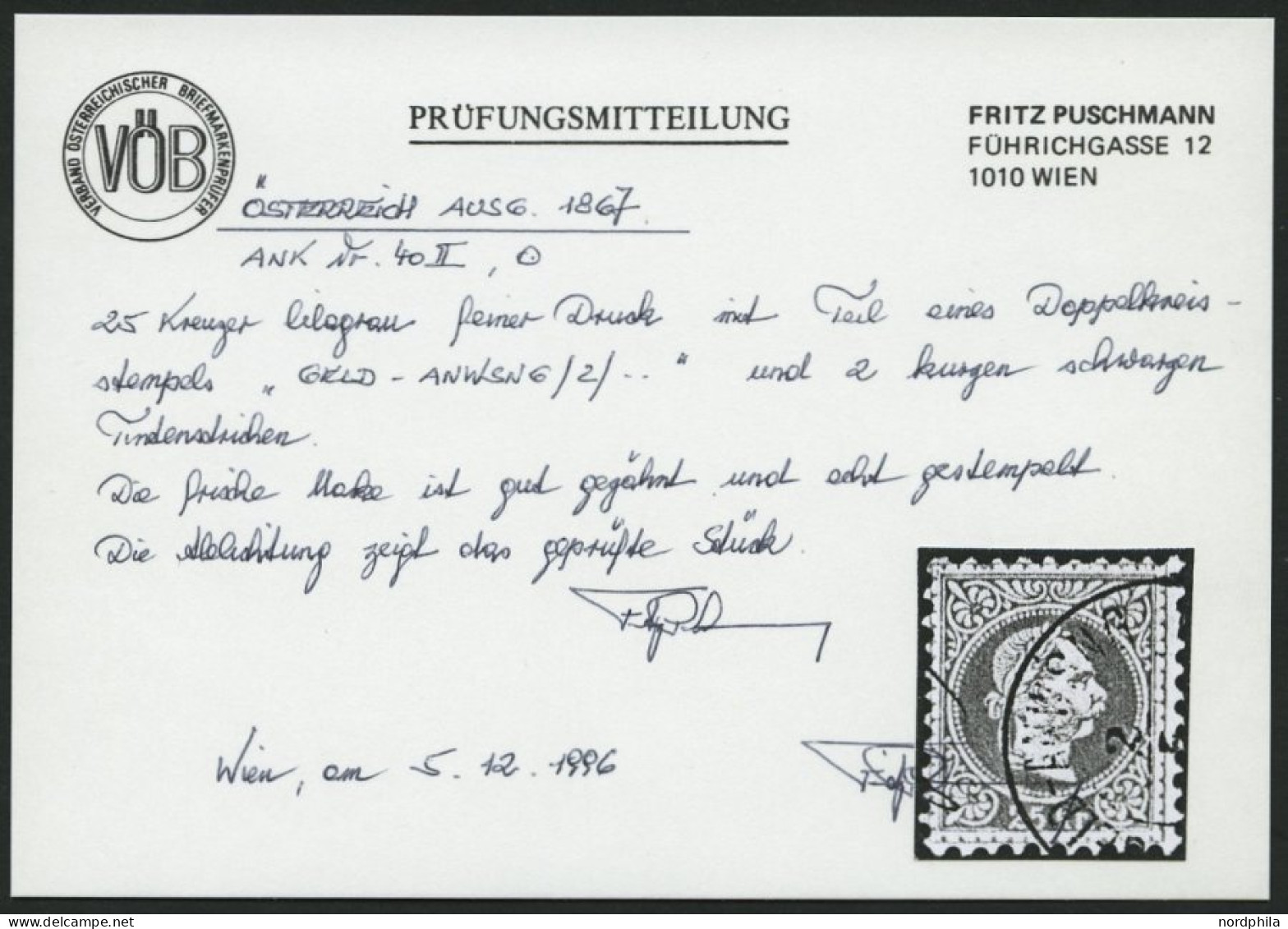 ÖSTERREICH 40IIa O, 1881, 25 Kr. Lilagrau, Feiner Druck, Pracht, Fotoattest Puschmann, Mi. 180.- - Other & Unclassified