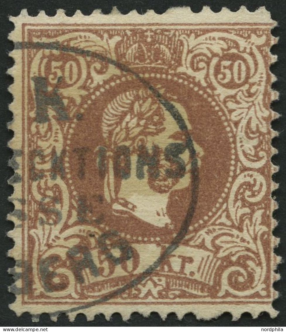 ÖSTERREICH 41Ia O, 1867, 50 Kr. Braun, Grober Druck, Fehlende Zähnungslöcher, Ovalstempel, Pracht - Gebruikt