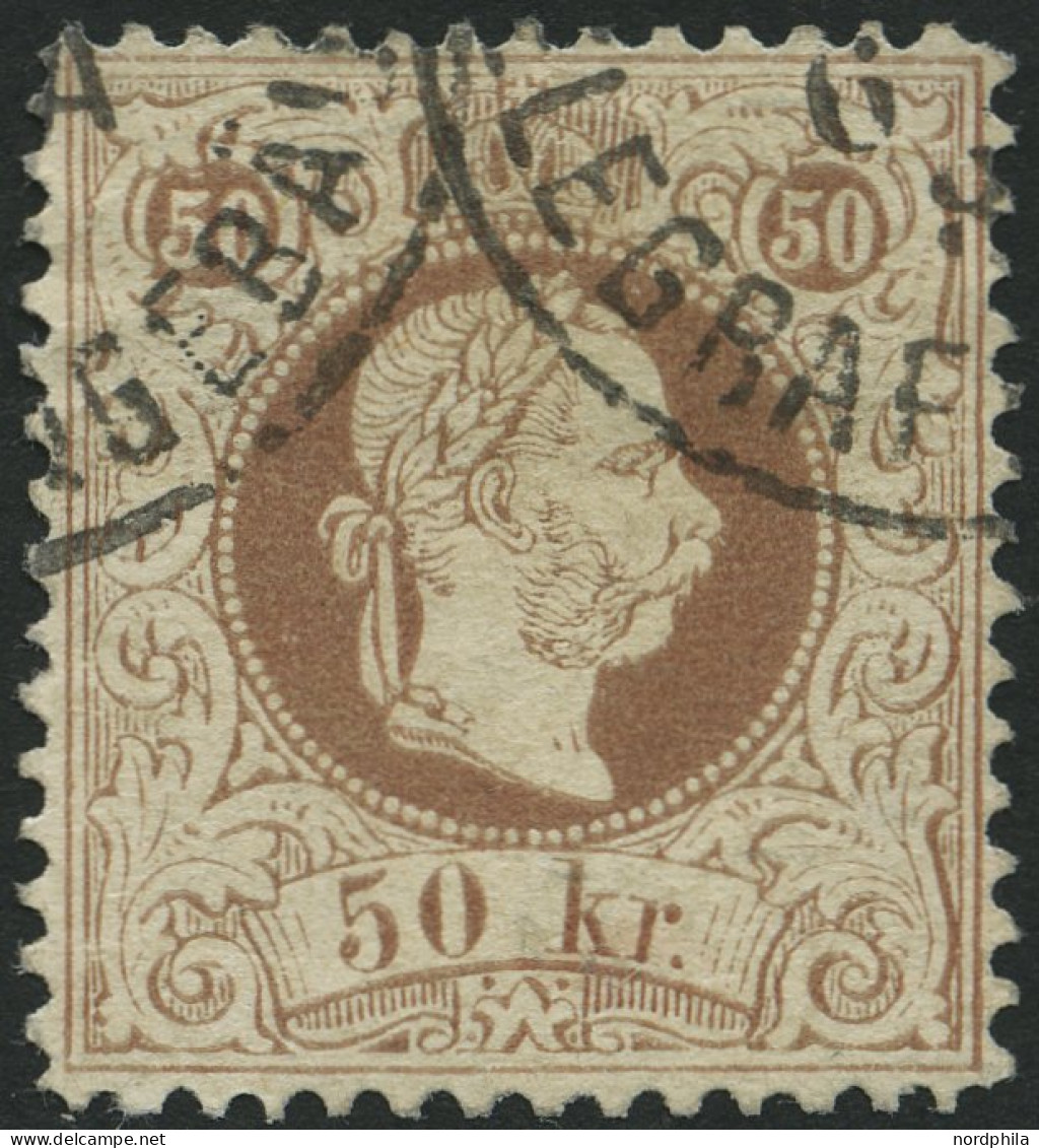 ÖSTERREICH 41II O, 1867, 50 Kr. Braun, Feiner Druck, Pracht, Mi. 200.- - Oblitérés