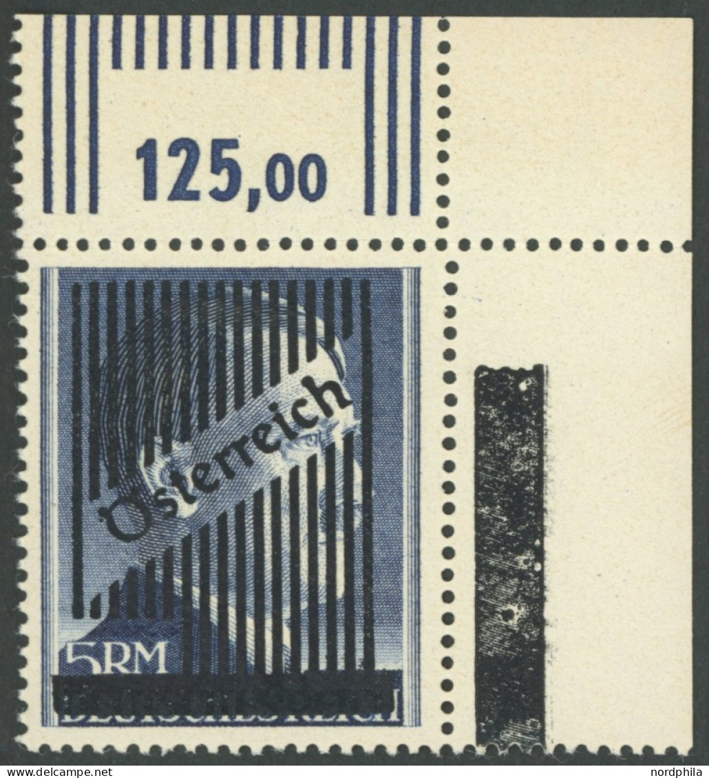 ÖSTERREICH 1945-1949 VdB , 1945, Nicht Ausgegeben: 5 RM Gitteraufdruck, Gezähnt K 14, Obere Rechte Bogenecke, Postfrisch - Autres & Non Classés