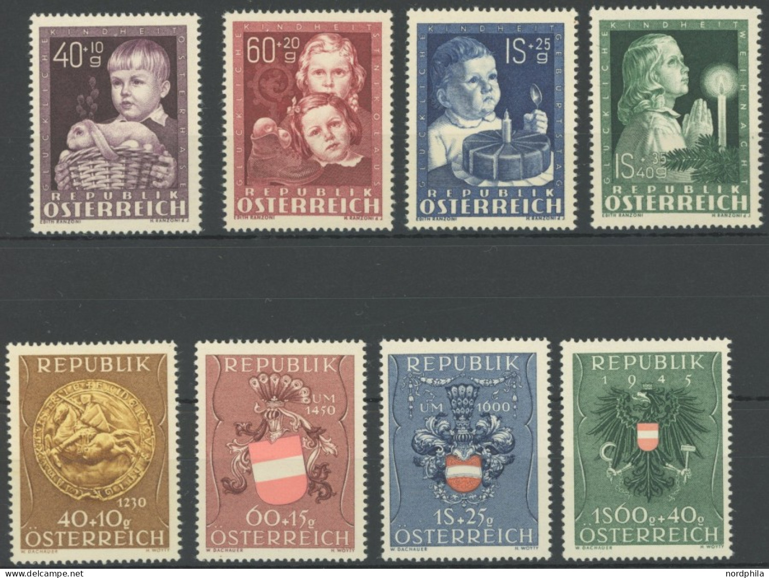 ÖSTERREICH 1945-1949 929-32,937-40 , 1949, Kinder-, Kriegsgefangenen- Und Heimkehrerfürsorge, 2 Postfrische Prachtsätze, - Other & Unclassified