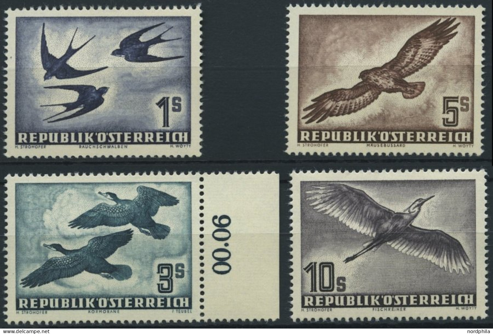 ÖSTERREICH 984-87 , 1953, Vögel, Prachtsatz, Mi. 350.- - Gebruikt