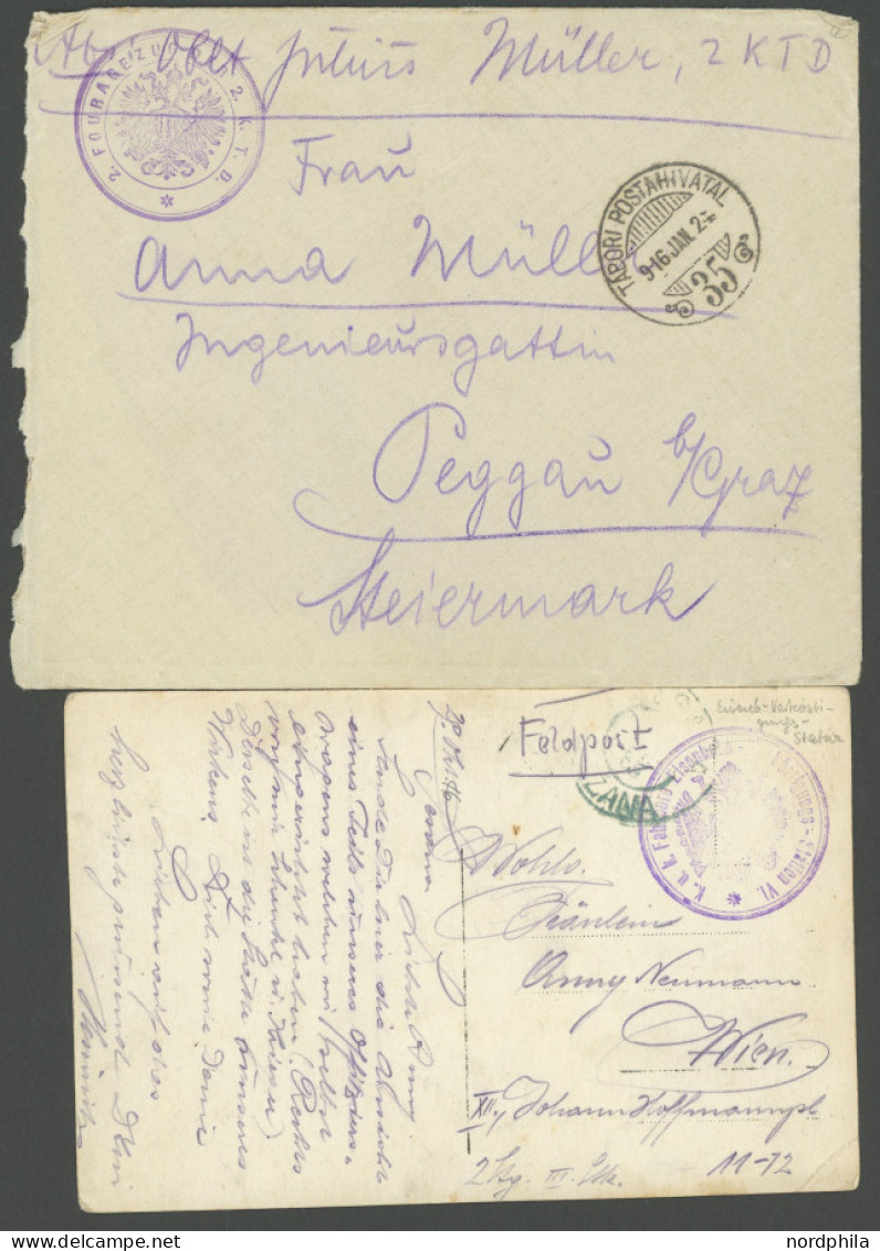 FELDPOST 1916, Armee-Verpflegungseinheiten: Feldpostbrief Und Fotokarte Mit Dienststempeln 2. FOURAGEZUG DER 2. K.T.D. B - Other & Unclassified