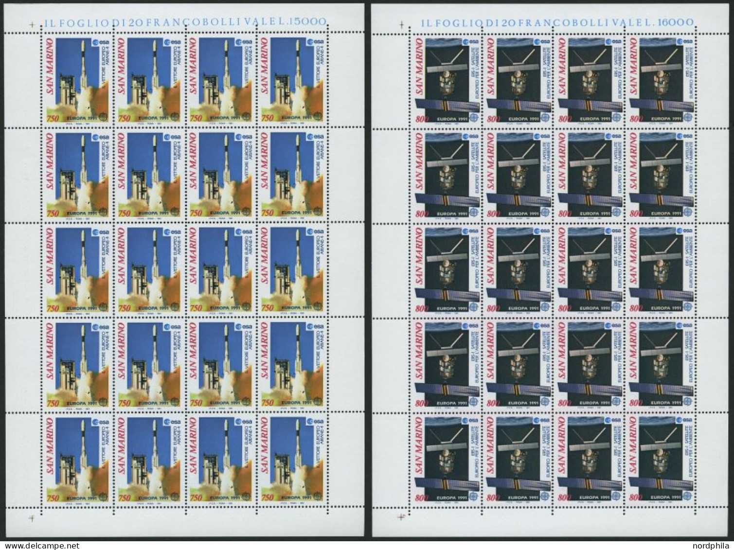 SAN MARINO 1465/6 KB , 1991, Europäische Weltraumfahrt In Kleinbogen, Pracht, Mi. 160.- - Autres & Non Classés