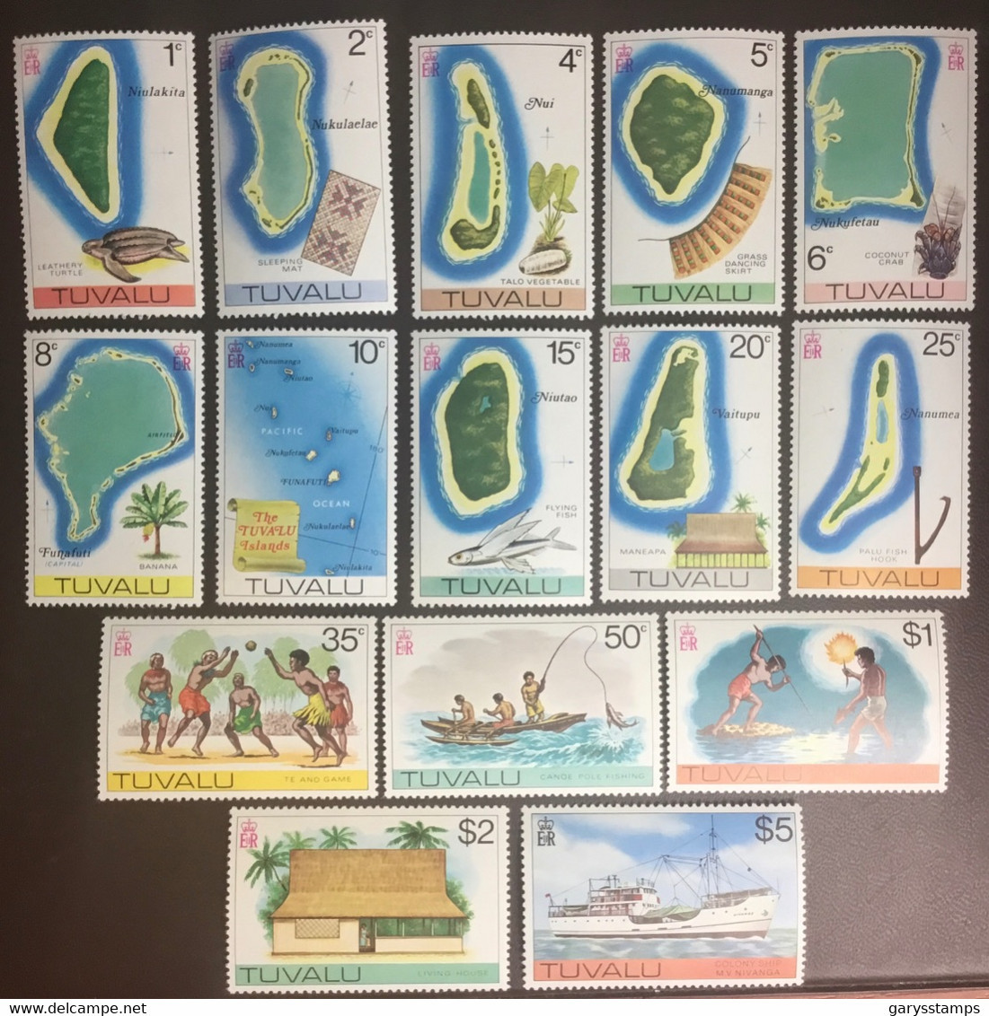 Tuvalu 1976 Definitives Set Maps Trees Fish Flowers MNH - Tuvalu