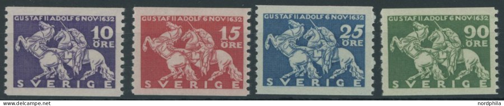 SCHWEDEN 216-19A , 1932, König Gustav II, Dreiseitig Gezähnt, 4 Postfrische Prachtwerte, Mi. 69.- - Sonstige & Ohne Zuordnung