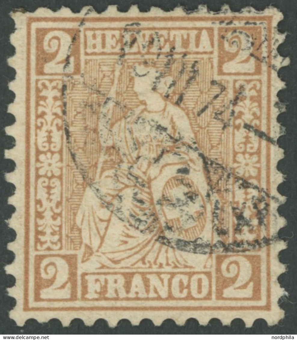 SCHWEIZ BUNDESPOST 29b O, 1867, 2 C. Rotbraun, Feinst (Eckzahnbug), Mi. 240.- - Oblitérés