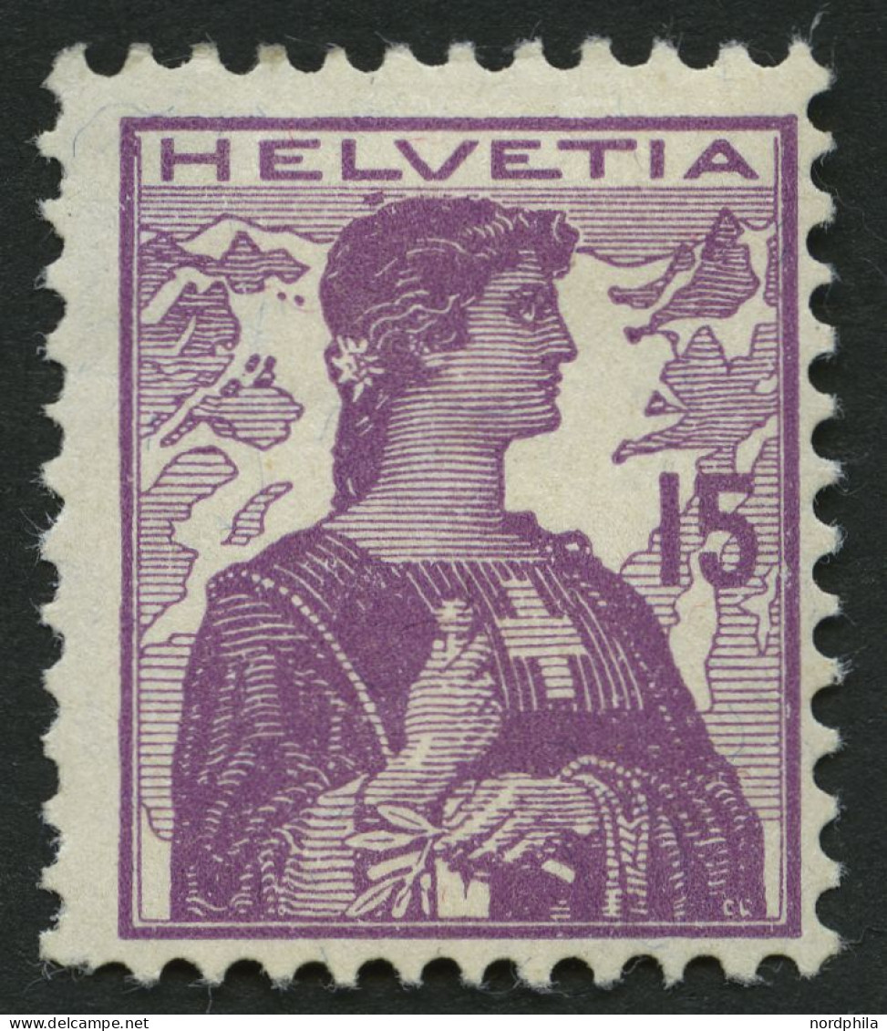 SCHWEIZ BUNDESPOST 116I , 1909, 15 C. Violettpurpur Mit Abart Farbfleck An Den Haaren Unter L In Helvetia, Falzreste, Fe - Ongebruikt