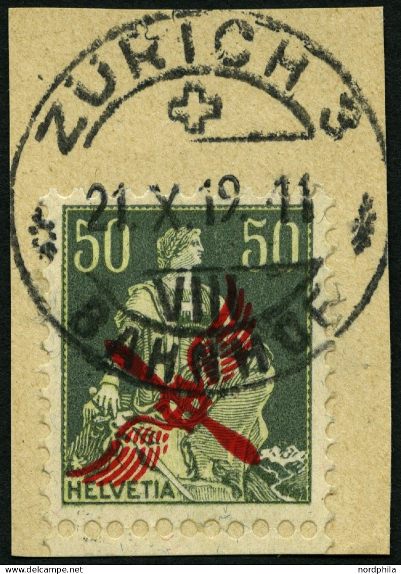 SCHWEIZ BUNDESPOST 145 BrfStk, 1919, 50 C. Flugpostmarke, Prachtbriefstück, Geprüft, Mi. (160.-) - Used Stamps