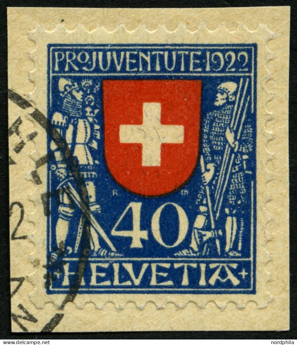 SCHWEIZ BUNDESPOST 178 O, 1922, 40 C. Pro Juventute, Pracht, Mi. 80.- - Used Stamps