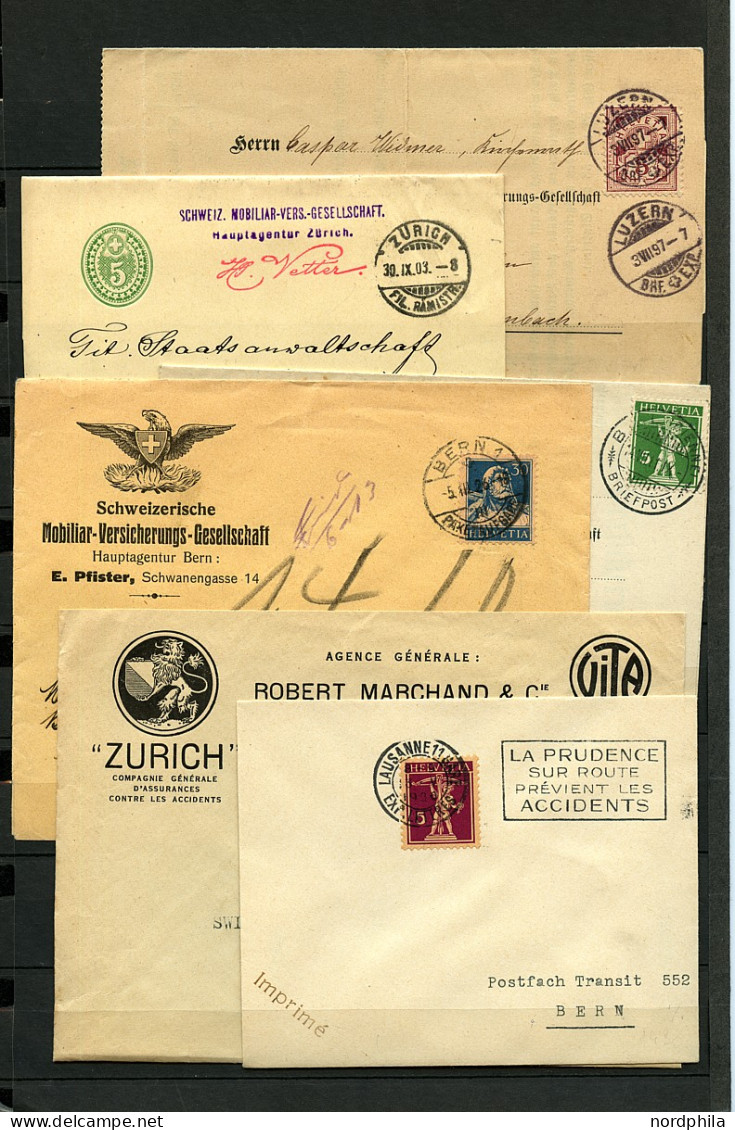 SCHWEIZ BUNDESPOST Schweiz Ab 1897/1997, Belege, Marken, Eine Vignette, Stempel, Motivsammlung: Versicherung, Meist Auf  - Other & Unclassified