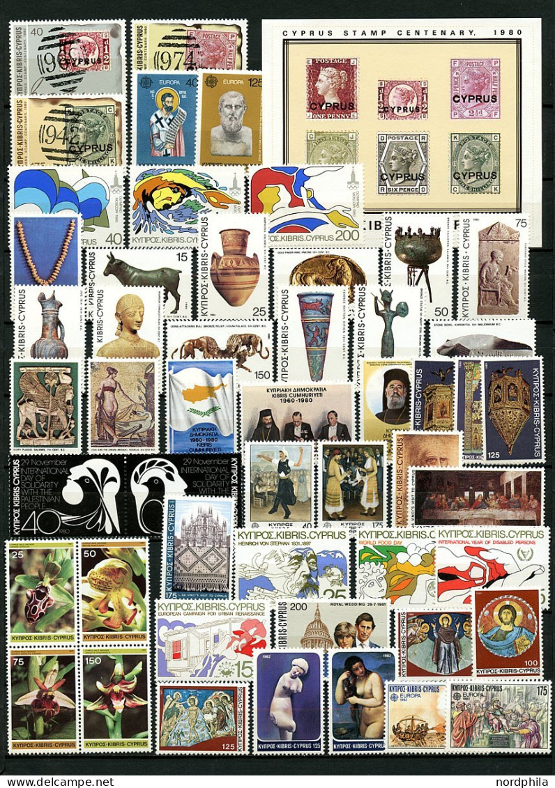 ZYPERN 39-725 , Zypern 1903/1989, kleine Sammlung bis aus auf 4 Werte alle postfrisch. Nr. 39, 103, 106 und 292 gestempe