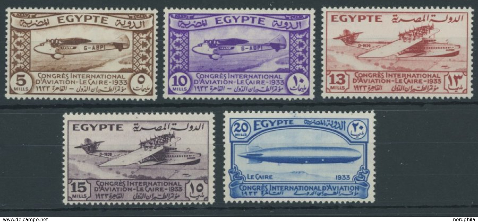 ÄGYPTEN 186-90 , 1933, Luftfahrtkongress, Postfrischer Prachtsatz - Unused Stamps