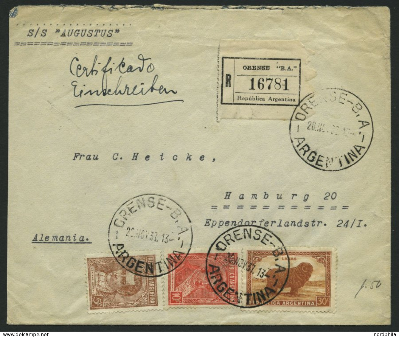 ARGENTINIEN 1897/1937, 3 Schiffspostbelege (dabei Ein Ganzsachenumschlag Mit Zusatzfrankatur) Verschiedene Dampfer, Alle - Collections, Lots & Series