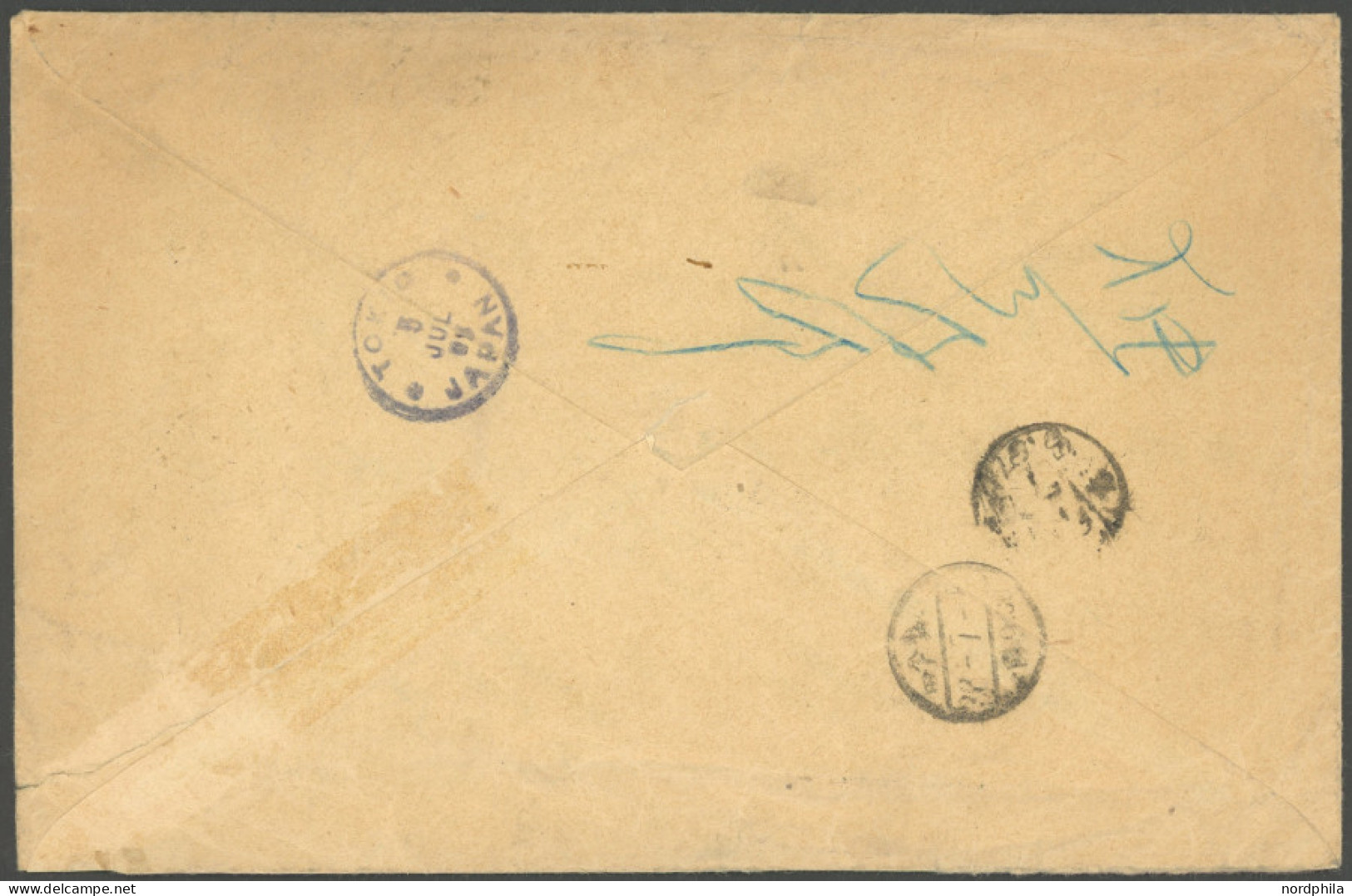 JAPAN - POST IN CHINA 3,5,6 BRIEF, 1903, 11/2 S. Ultramarin Im Senkrechten Eckrandpaar, 3 S. Lilabraun Und 4 S. Rosa Auf - Andere & Zonder Classificatie