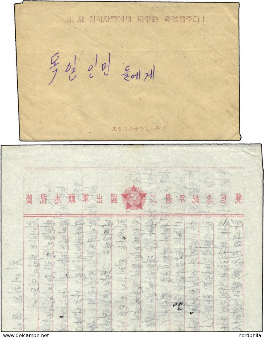 CHINA - VOLKSREPUBLIK 1953, Feldpost-Vordruckbrief Ohne Postalische Stempel, Mit Inhalt Auf Vorgedrucktem Papier Mit Abb - Corea Del Nord