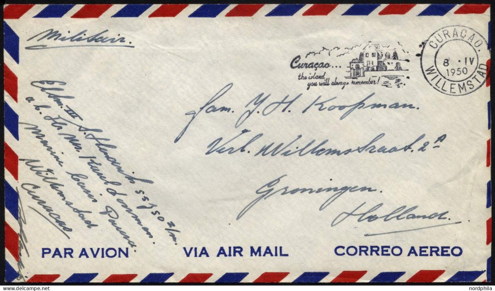 NIEDERLANDE 1950, Portofreier Militärbrief Aus Curacao/Niederländische Antillen, Pracht - Briefe U. Dokumente