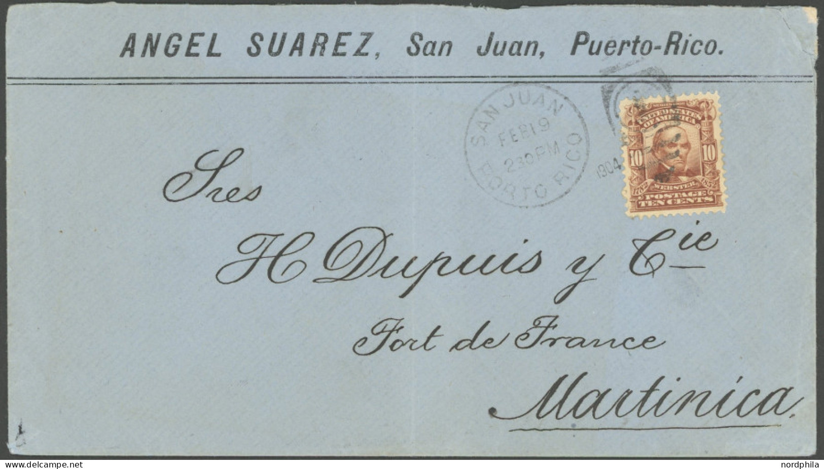 PUERTO RICO 1904, Firmenbrief Aus San Juan Mit USA-Frankatur (Mi.Nr. 145A) über St. Thomas Und Dänisch Westindien Nach M - Puerto Rico