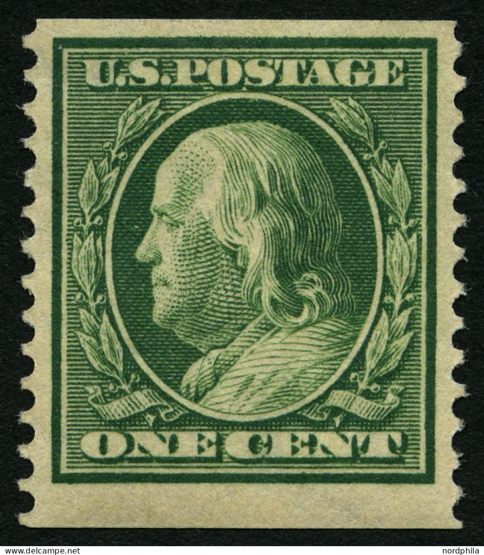 USA 178G , Scott 387, 1910, 1 C. Franklin, Wz. 2, Senkrecht Gezähnt 12, Falzrest, Pracht, $ 190 - Unused Stamps