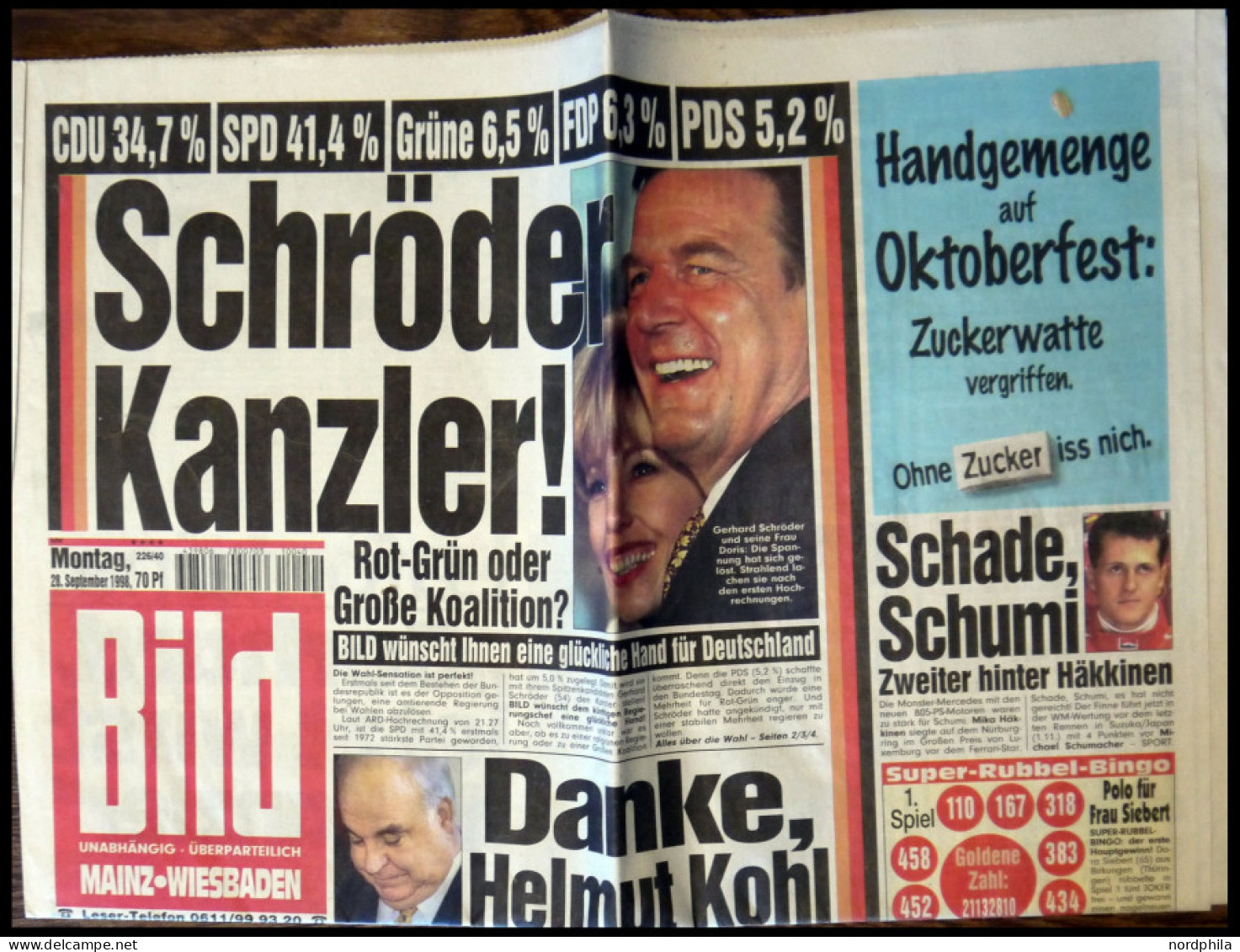 SONSTIGE MOTIVE 1990/95/98, 3 Verschiedene Zeitungen Mit Aufmacher Überschriften: Schröder Kanzler! Rot-Grün Oder Große  - Unclassified