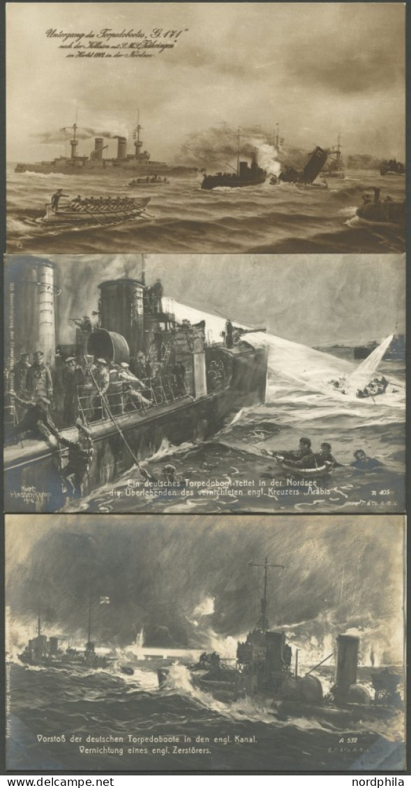 ALTE POSTKARTEN - SCHIFFE KAISERL. MARINE Torpedoboote Im Einsatz, 3 Verschiedene Karten, Dabei Untergang Des Torpedoboo - Oorlog
