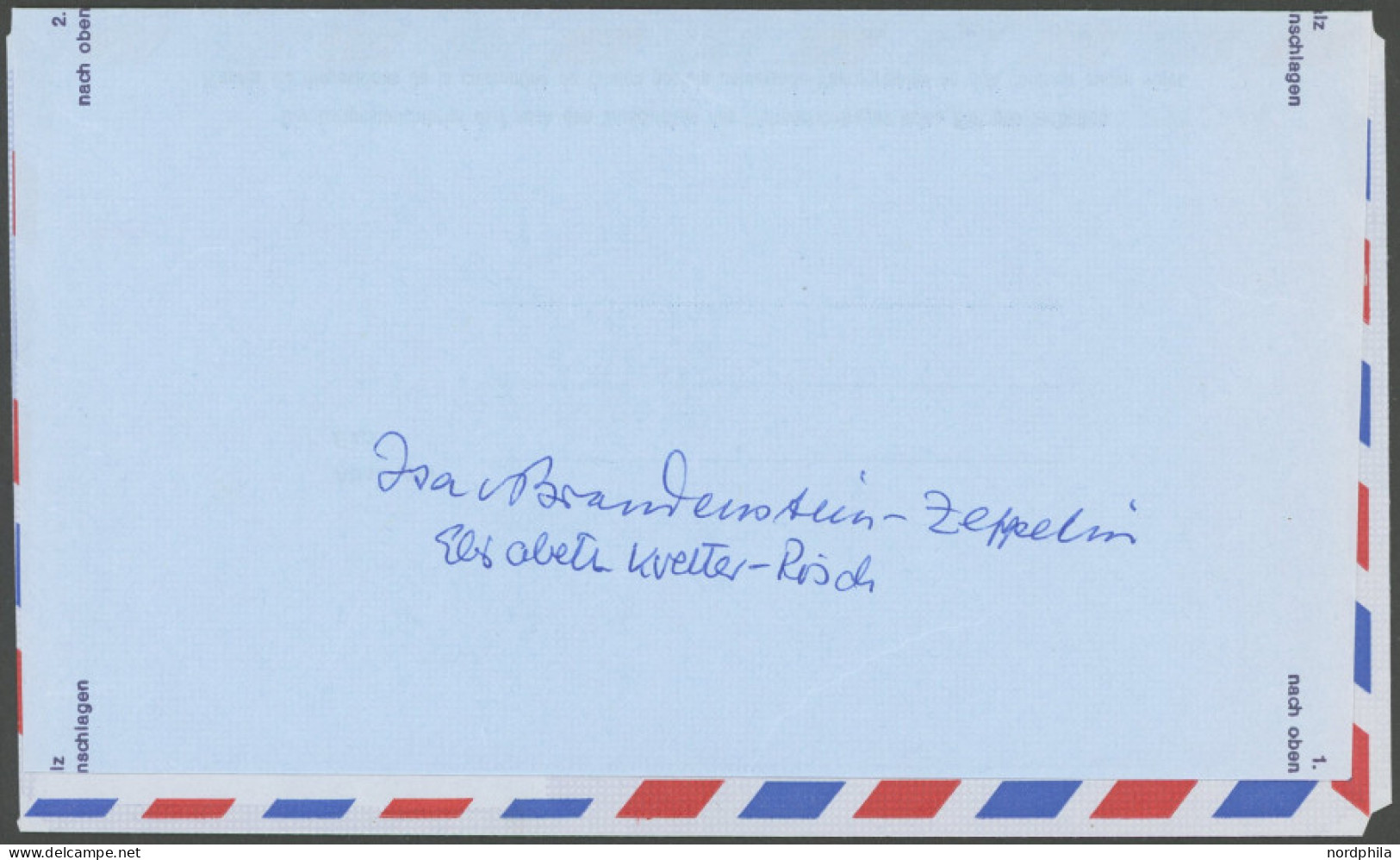 ZEPPELINPOST 1980, Autogramm Von Isa Von Brandenstein-Zeppelin (Enkelin Von Graf Zeppelin) Auf Sonder-Aerogramm Der Auss - Posta Aerea & Zeppelin