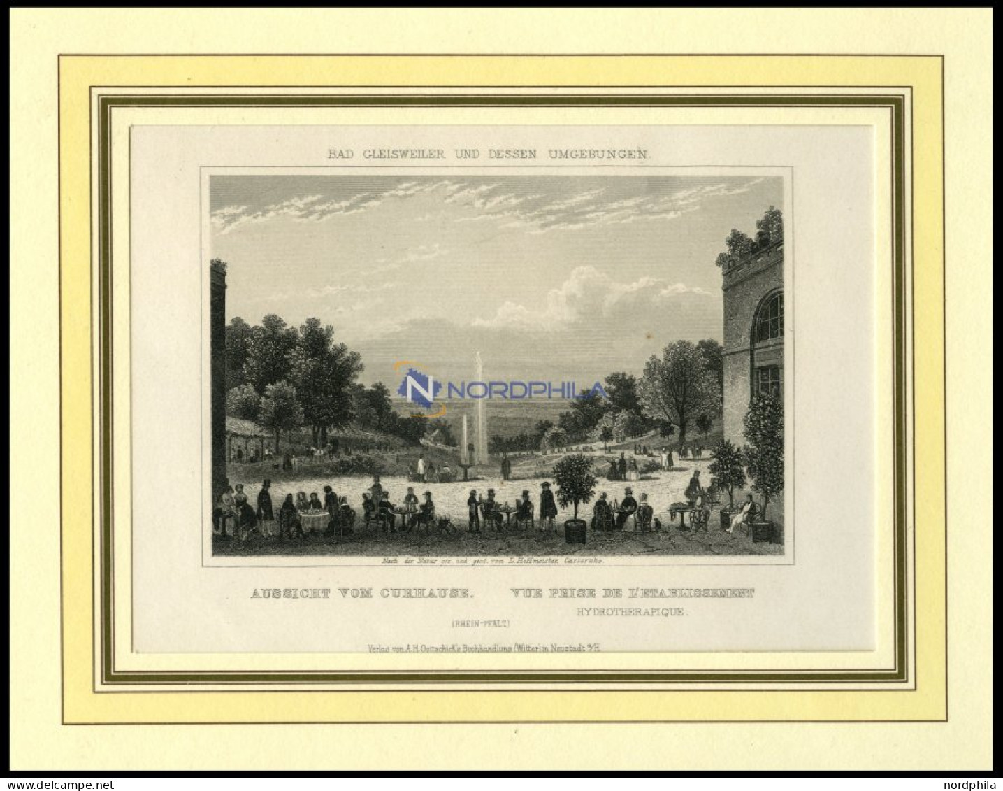 BAD GLEISWEILER, Gesamtansicht Vom Curhaus Aus Gesehen, Stahlstich Aus Romantische Rheinpfalz Um 1840 - Prenten & Gravure