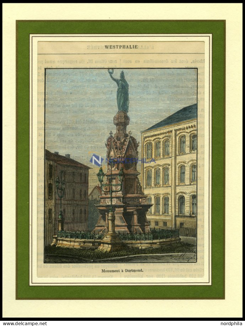 DORTMUND, Teilansicht Mit Denkmal, Kolorierter Holzstich Aus Malte-Brun Um 1880 - Stiche & Gravuren