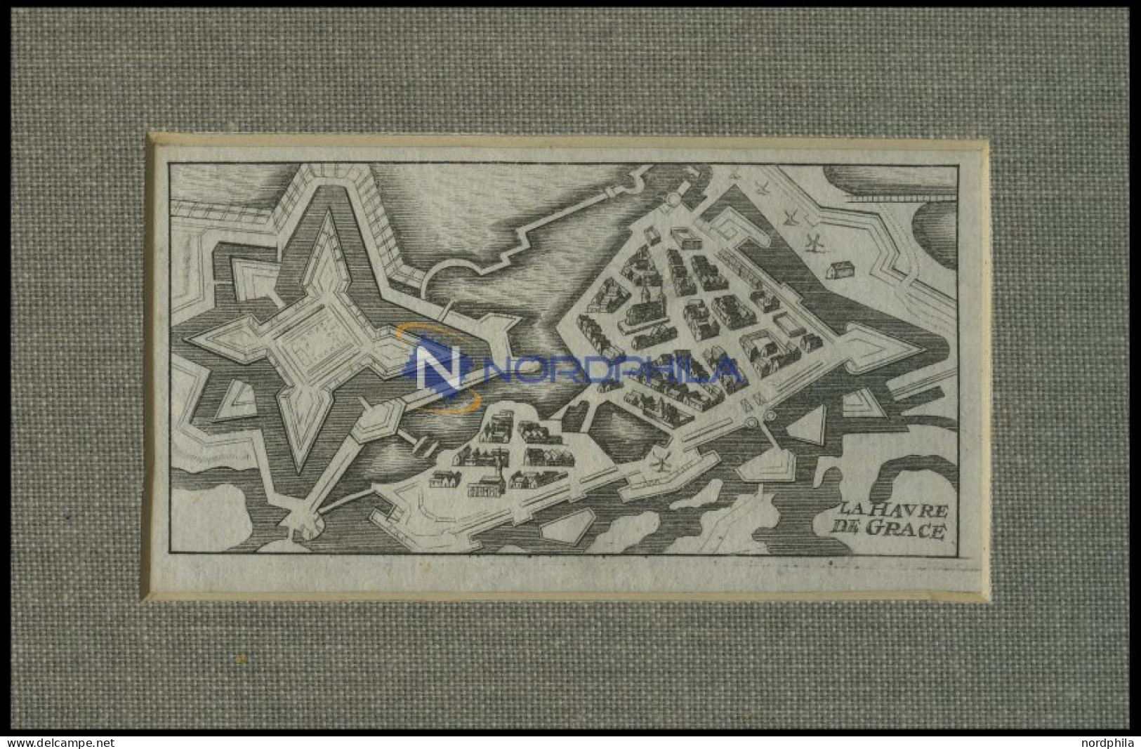 LE HAVRE, Gesamtansicht Aus Der Vogelschau, Kupferstich Von Riegel Um 1690 - Lithographien