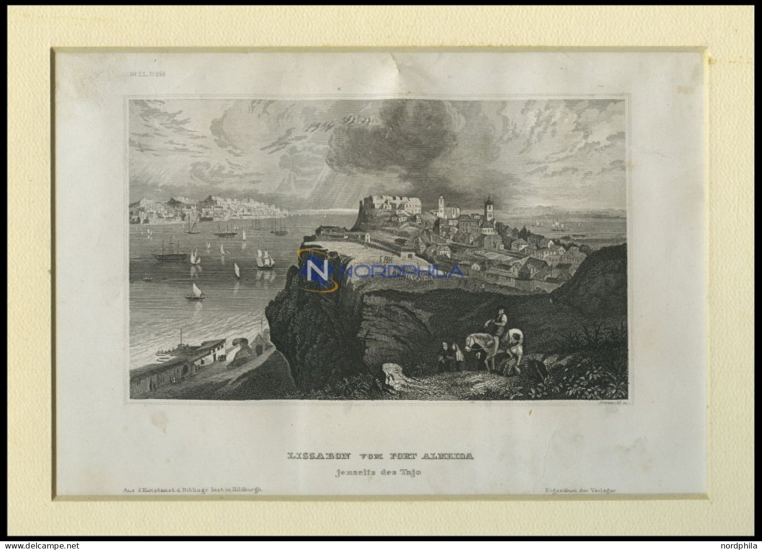 LISSABON Vom Fort Almeida Aus Gesehen, Stahlstich Von B.I. Um 1840 - Lithographien