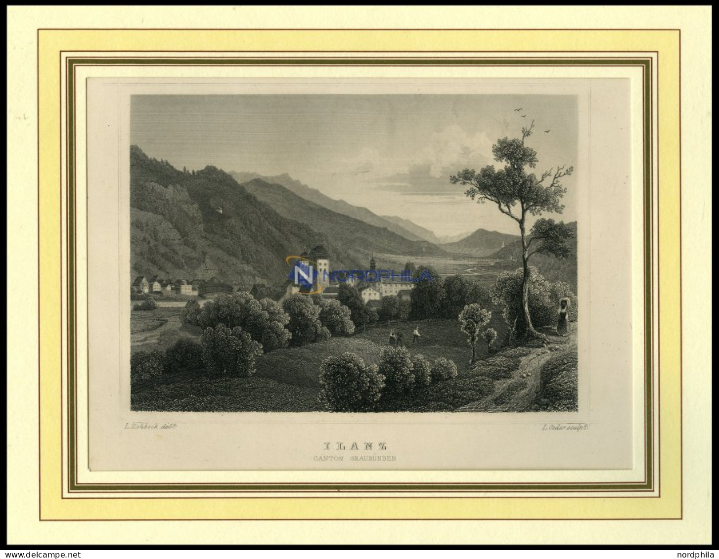 ILANZ/GRAUBÜNDEN, Gesamtansicht, Stahlstich Von Rohbock/Oeder Um 1840 - Lithographien