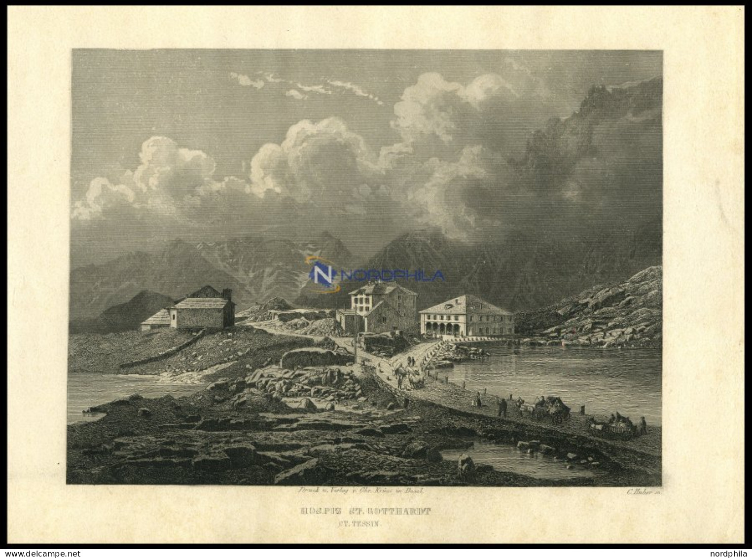 ST. GOTTAHRD: Das Hospiz, Stahlstich Von Huber Um 1840 - Lithographies