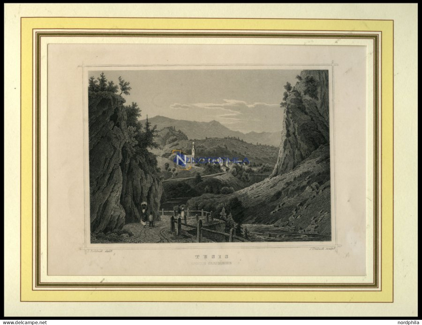 THUSIS, Teilansicht, Stahlstich Von Rohbock/Umbach Um 1840 - Lithographies