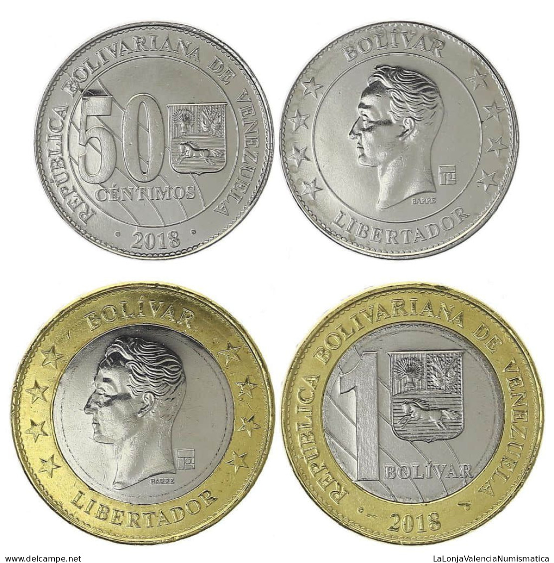 Venezuela Set 2 Monedas 50 Céntimos 1 Bolívar 2018 Km 107-108 Sc Unc - Venezuela