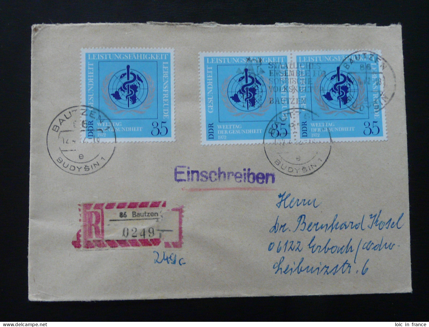 OMS WHO Lettre Recommandée Registered Cover Einschreiben Brief Bautzen DDR Ref 179 - WGO