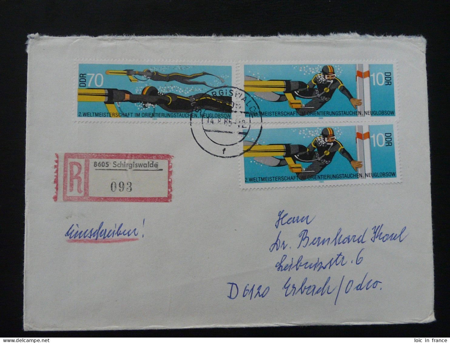 Plongée Diving Lettre Recommandée Registered Cover Einschreiben Brief Schirgiswalde DDR Ref 255 - Plongée