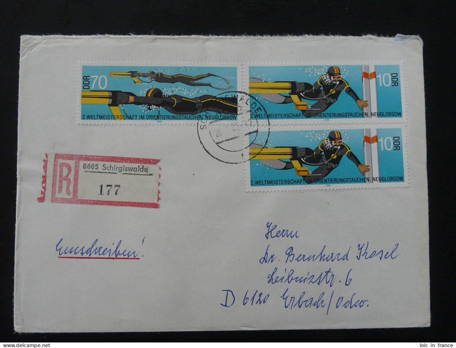 Plongée Diving Lettre Recommandée Registered Cover Einschreiben Brief Schirgiswalde DDR Ref 256 - Buceo
