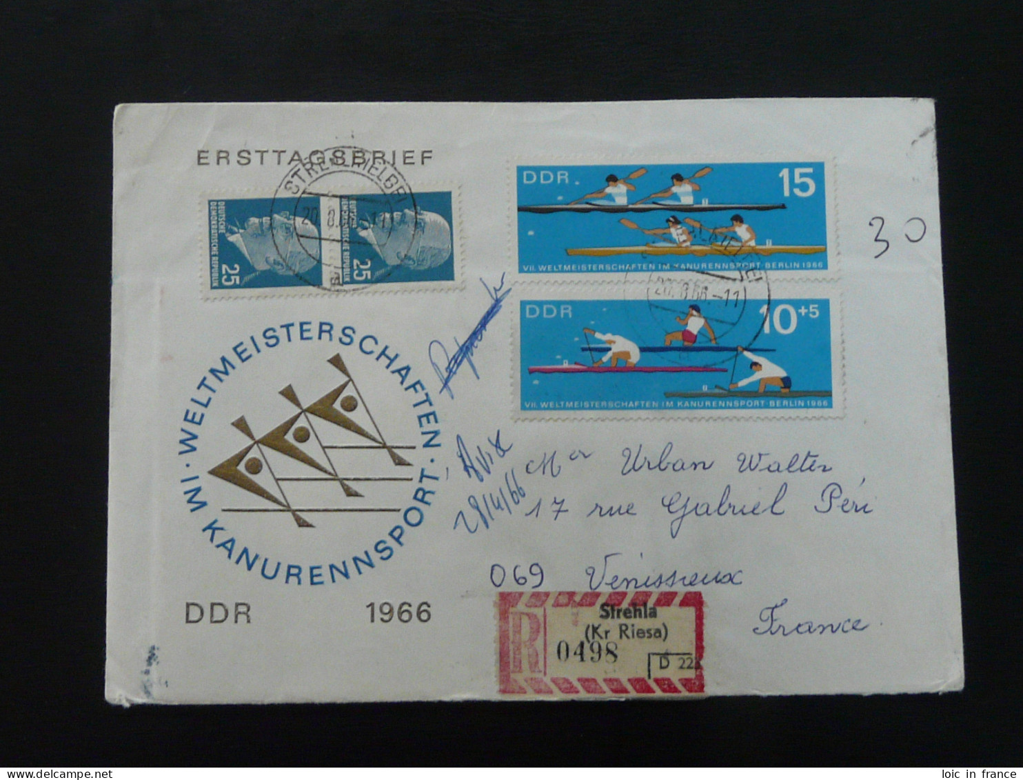 Aviron Rowing Lettre Recommandée Registered Cover Einschreiben Brief Strehla DDR 1966 Ref 422 - Remo